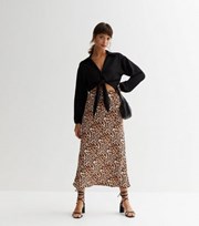 New Look Brown Leopard Print Crepe Midi Skirt